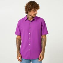 Camisa Masculina Social Roxa Manga Curta De Botão Viscose