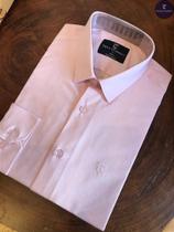 Camisa Masculina Social Slim Fit Rosa Bebê 100% Algodão T&C