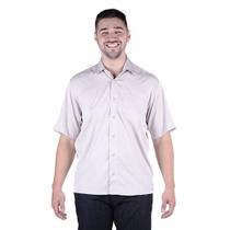 Camisa Masculina Social Tecido de Microfibra Cinza Manga Curta