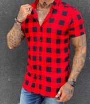 Camisa masculina viscose xadrez vermelho com preto