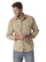 Camisa masculina Wrangler, retrô, dois bolsos, manga comprida, bronzeada