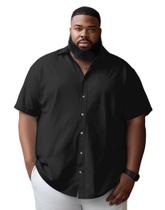 Camisa masculina Yuyapu Button Down, grande, alta, manga curta, preta Camisa masculina Yuyapu Button Down, grande, alta, manga curta, preta