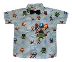 Camisa Mauricinho Infantil Temática Super Heróis + Gravata - Pequenos Encantos Baby
