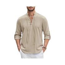 Camisa Medieval Masculina De Algodão E Linho Com Manga Longa, Estilo Renascentista, Pirata E Viking,