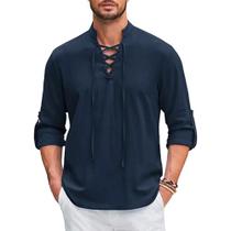 Camisa Medieval Masculina - Estilo Renascentista/Viking/Pirata - Manga Comprida em Algodão e Linho