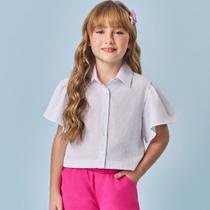 Camisa Menina Cinti Boxy em Tricoline e Strass Branco Tamanho:12Cor:Igual da foto