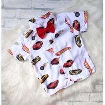 Camisa Menino Infantil Linha Premium Temático Hot Wheels +Gravata