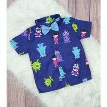Camisa Menino Infantil Linha Premium Temático Monstro Sa +Gravata Camisa Menino Infantil Linha Premium Temático Monstro Sa +Gravata