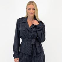 Camisa Mikasa Risca de Giz com Cinto Manga Longa Feminina Camisa Mikasa Risca de Giz com Cinto Manga Longa Feminina