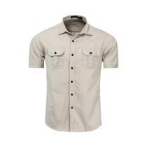 Camisa Militar Masculina Manga Curta - 100% Algodão - Casual com Bolso Camisa Militar Masculina Manga Curta - 100% Algodão - Casual com Bolso