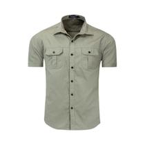 Camisa Militar Masculina Manga Curta - 100% Algodão - Casual com Bolso Camisa Militar Masculina Manga Curta - 100% Algodão - Casual com Bolso