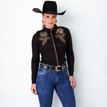 Camisa Minuty Feminina Manga Longa Linho Cavalos Com Brilho Camisa Minuty Feminina Manga Longa Linho Cavalos Com Brilho