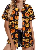 Camisa Mizvsitrd Halloween Pumpkin Button Down preta L Camisa Mizvsitrd Halloween Pumpkin Button Down preta L