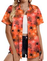 Camisa Mizvsitrd Halloween Spiderweb laranja de manga curta XL