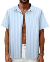 Camisa Mizvsitrd listrada para homens com botões, manga curta, azul Camisa Mizvsitrd listrada para homens com botões, manga curta, azul