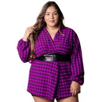 Camisa Moda Grande Festa Junina Plus Size Quadriculado Manga Longa Camisão Xadrez