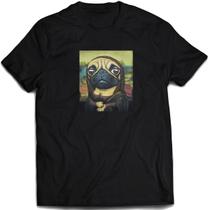 Camisa Mona Lisa Pug Camiseta Divertida dog arte Engraçada