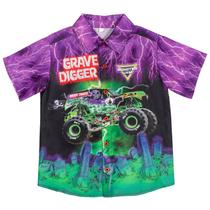 Camisa Monster Jam Grave Digger para meninos roxa/verde 5T Camisa Monster Jam Grave Digger para meninos roxa/verde 5T