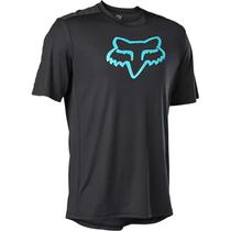 Camisa MTB FOX Ranger SS Foxhead Masculina - Preto / Azul - FOX Racing