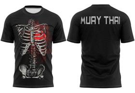 Camisa Muay Thai Esqueleto Camiseta Luta Boxe Preta Academia