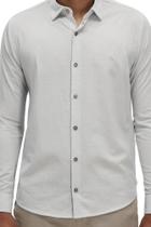 Camisa Ogochi Casual Slim Efeito Linho Azul Claro: Camisa Ogochi Casual Slim Efeito Linho Azul Claro:
