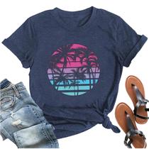 Camisa OJLPHH Hawaiian Palm Trees Graphic feminina azul tamanho L