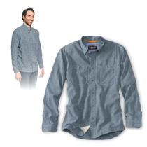 Camisa Orvis Tech Chambray de manga comprida para trabalho masculina azul L Camisa Orvis Tech Chambray de manga comprida para trabalho masculina azul L