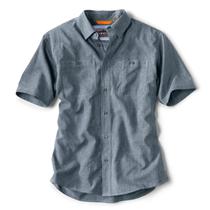 Camisa Orvis Tech Chambray de manga curta Work para homens azul XXL Camisa Orvis Tech Chambray de manga curta Work para homens azul XXL