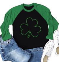 Camisa Ovazly St. Patrick's Day para mulheres de manga comprida raglan Camisa Ovazly St. Patrick's Day para mulheres de manga comprida raglan