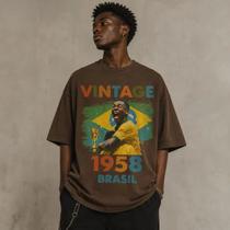 Camisa Oversized Pelé 100% Algodao Copa Unissex Vintage Top Casual Urbano Vintage Confortavel Macio
