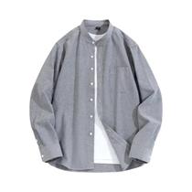 Camisa Oxford Masculina 100% Algodão Manga Longa Cor Sólida Casual Gola Alta Primavera Outono Branca