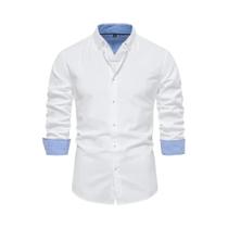 Camisa Oxford Masculina De Algodão Com Mistura De Algodão Para Primavera, Manga Longa, Botões,