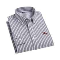 Camisa Oxford Masculina de Algodão - Manga Comprida, Bordada, Amarela, Casual, Plus Size (S-6XL)