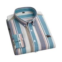 Camisa Oxford Masculina de Algodão - Manga Comprida, Bordada, Amarela, Casual, Plus Size (S-6XL)