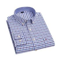 Camisa Oxford Xadrez De Manga Comprida Masculina 100% Algodão Macio Regular Ajuste Vestido Formal