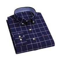 Camisa Oxford Xadrez De Manga Comprida Masculina 100% Algodão Macio Regular Ajuste Vestido Formal