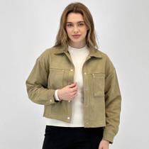 Camisa Pacific Blue Cropped em Suede Manga Longa Feminina Camisa Pacific Blue Cropped em Suede Manga Longa Feminina