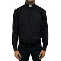 Camisa Para Abotoadura Preta Clerical Slim Fit Passa Fácil