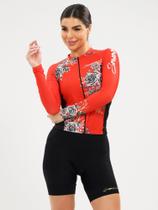 Camisa Para Ciclismo Manga Longa Feminina Flowers Vermelho Savancini (3309)