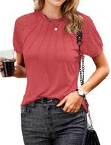 Camisa para Mujer AURUZA de Encaje con Pliegues y Mangas Cortas en Coral Talla L Camisa para Mujer AURUZA de Encaje con Pliegues y Mangas Cortas en Coral Talla L