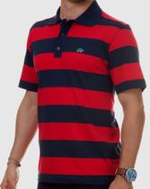 Camisa Pau a Pique Polo Listrada Vermelho e Azul Marinho