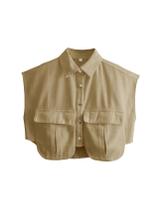 Camisa Perbai Cropped Denim sem mangas feminina cáqui tamanho L