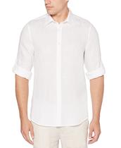 Camisa Perry Ellis de Manga Larga de Lino Sólido Blanco Brillante para Hombre Camisa Perry Ellis de Manga Larga de Lino Sólido Blanco Brillante para Hombre