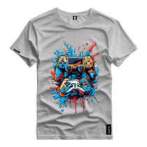 Camisa Personalizada Algodão Controle Game Colorido Splash Top Camiseta Básica Referencia Dia a Dia