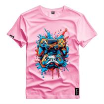 Camisa Personalizada Algodão Controle Game Colorido Splash Top Camiseta Básica Referencia Dia a Dia