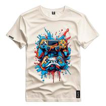 Camisa Personalizada Algodão Controle Game Colorido Splash Top Camiseta Básica Referencia Dia a Dia