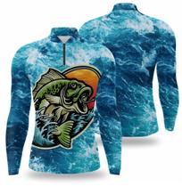 Camisa pesca proteção solar uv fator 50 em varias estampas Camiseta de pescaria camuflada e de peixe