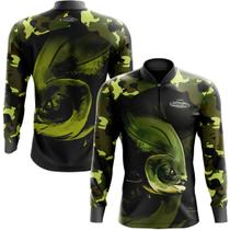 Camisa Pesca Proteção UV FPU 50+ Gola Zíper Camuflada Tambaqui