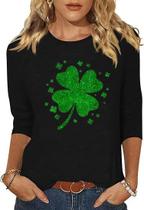 Camisa Peugryu St Patrick's Day Shamrock Clover manga 3/4