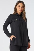 Camisa PKS Alongada Manga Longa Preta